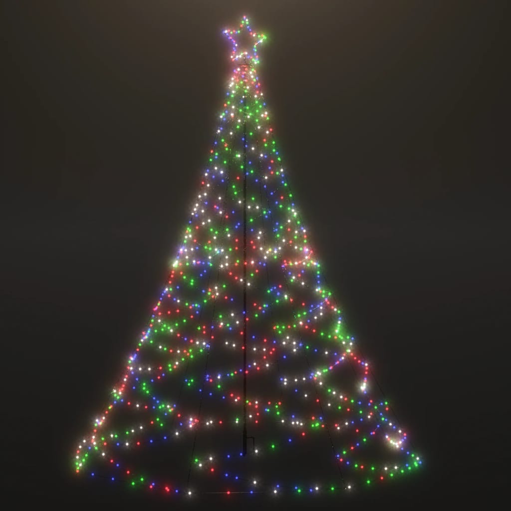 Коледно дърво с метален стълб, 500 LED, многоцветно, 3 м