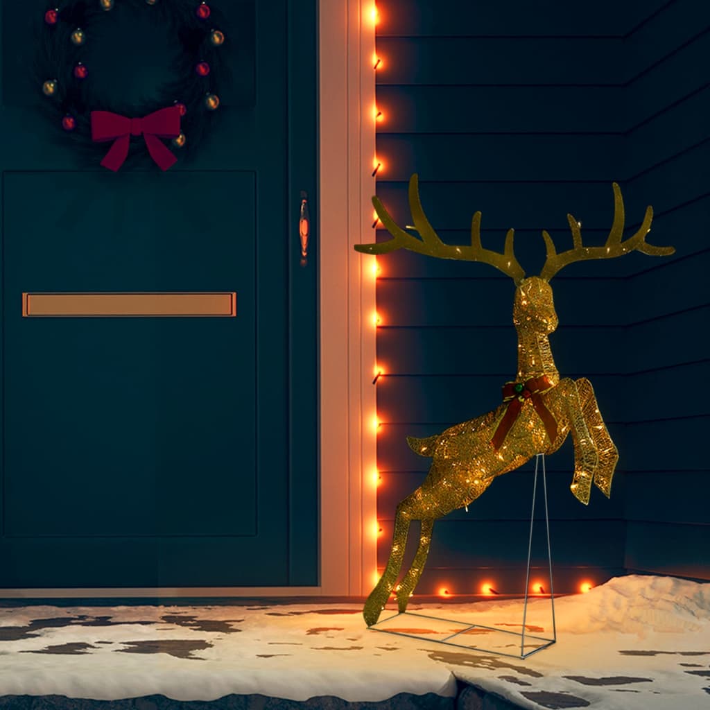 Коледна украса летящ елен, 120 LED, златисто, топло бяло