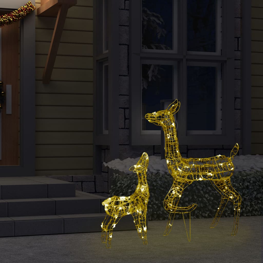 Акрилна коледна украса семейство елени, 160 LED, топло бяло