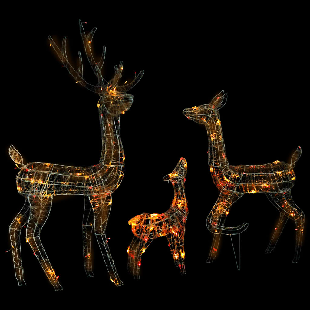 Акрилна коледна украса семейство елени, 300 LED, цветна