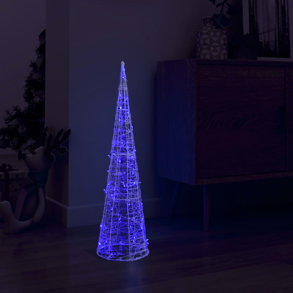 Акрилна декоративна пирамида, LED светещ конус, синя, 90 см