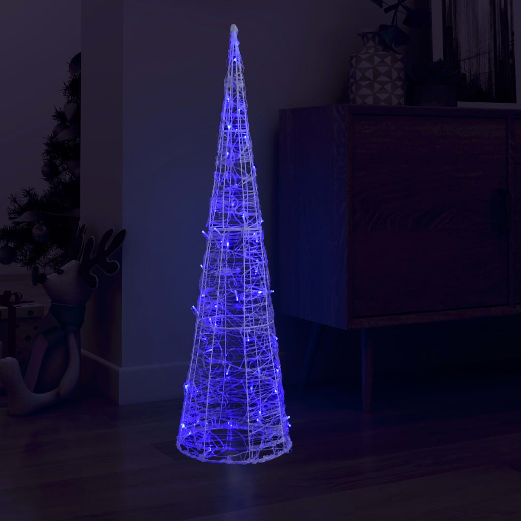 Акрилна декоративна пирамида, LED светещ конус, синя, 120 см