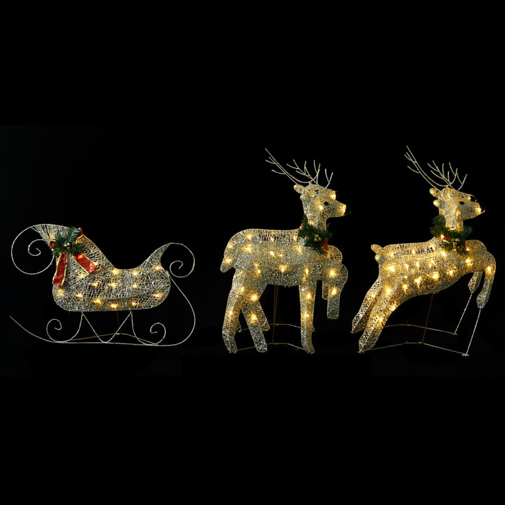 Коледна украса за навън северни елени с шейна 100 LED златиста
