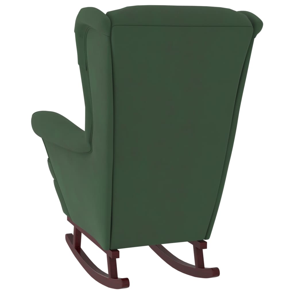 Люлеещ стол с крака от каучуково дърво масив тъмнозелен кадифе