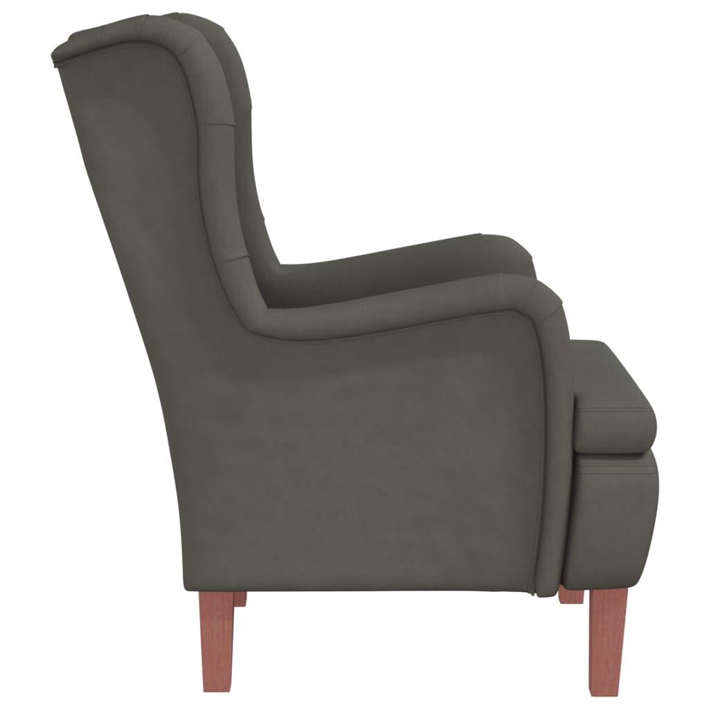 Кресло с крачета от каучук масив, тъмносиво, кадифе