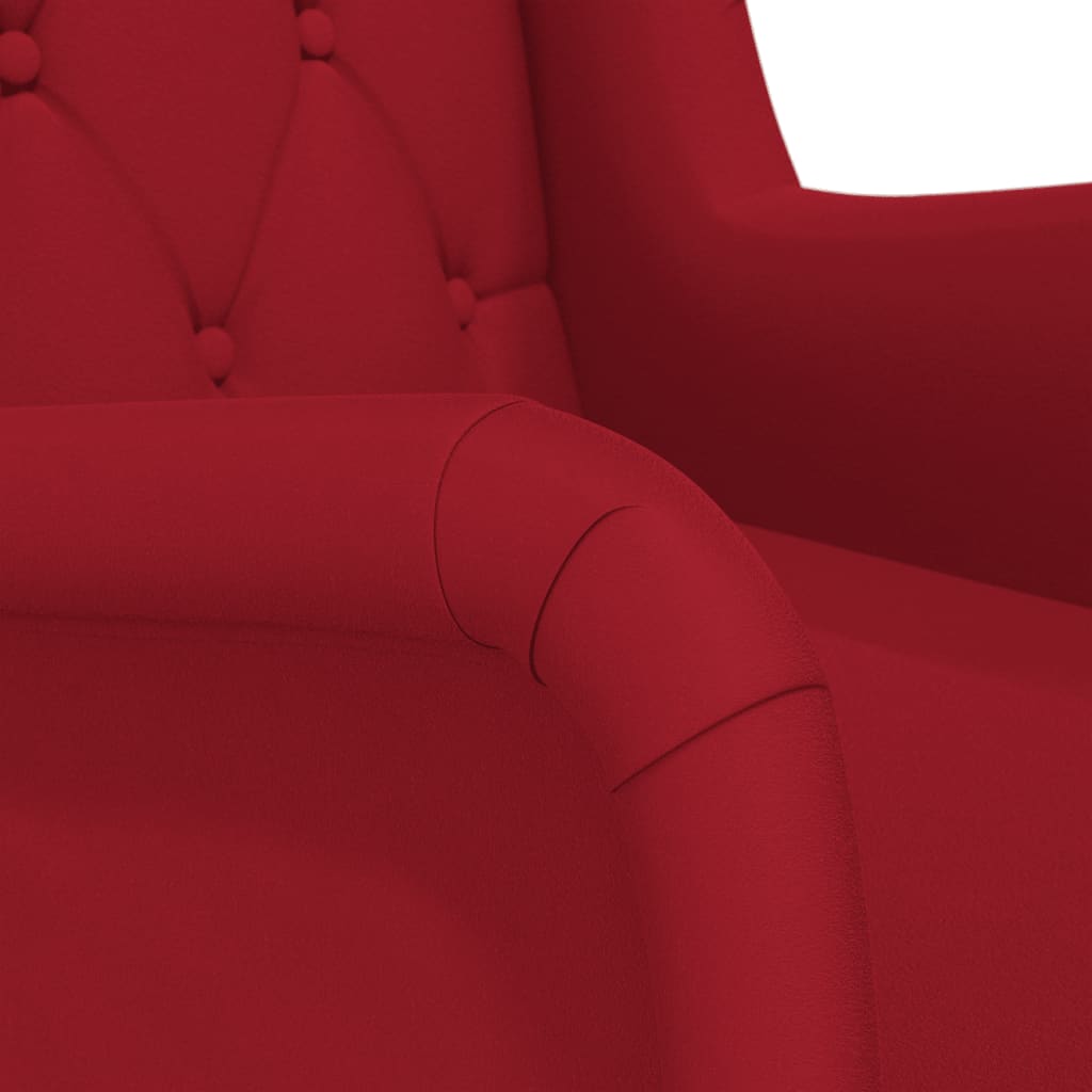 Кресло с крачета от каучук масив, виненочервено, кадифе