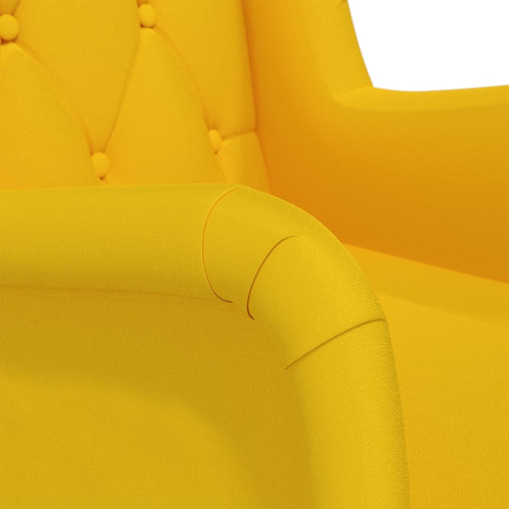Кресло с крачета от каучуково дърво масив, жълто, кадифе