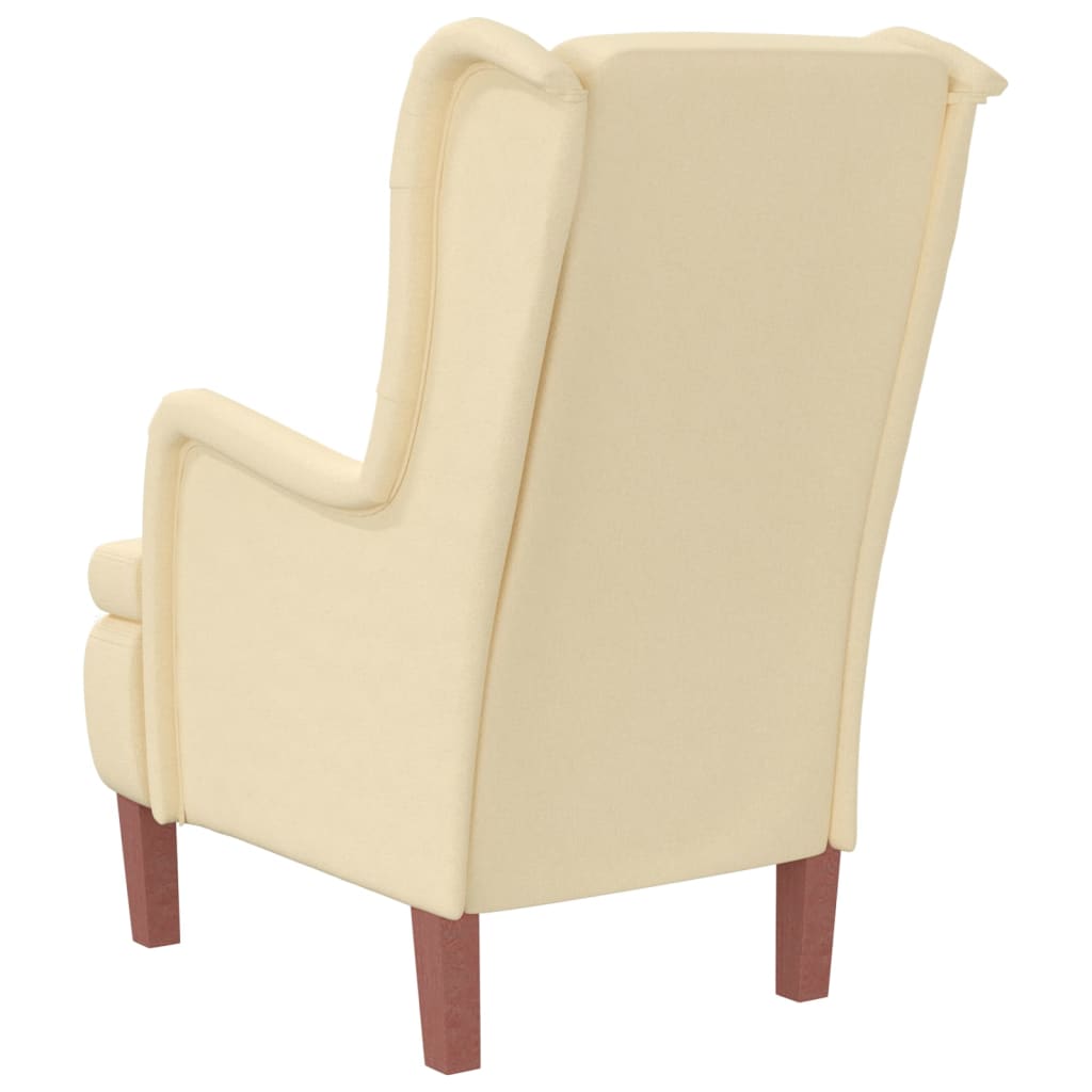 Кресло с крачета от каучуково дърво масив, кремаво, кадифе