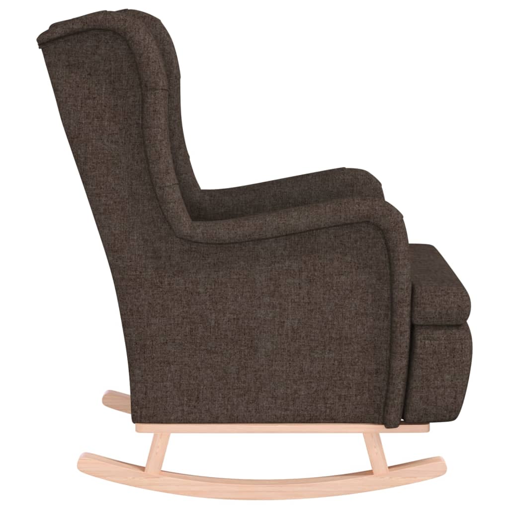 Люлеещ фотьойл с крака от каучук масив, тъмнокафяв, текстил
