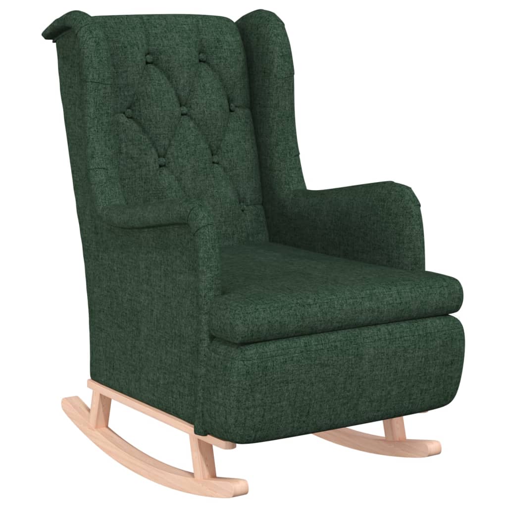 Люлеещ фотьойл с крака от каучук масив, тъмнозелен, текстил
