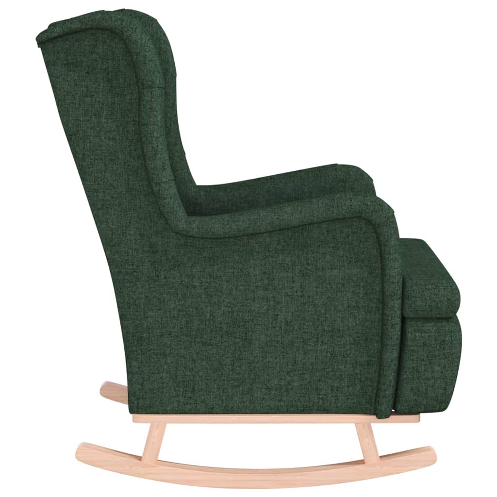 Люлеещ фотьойл с крака от каучук масив, тъмнозелен, текстил