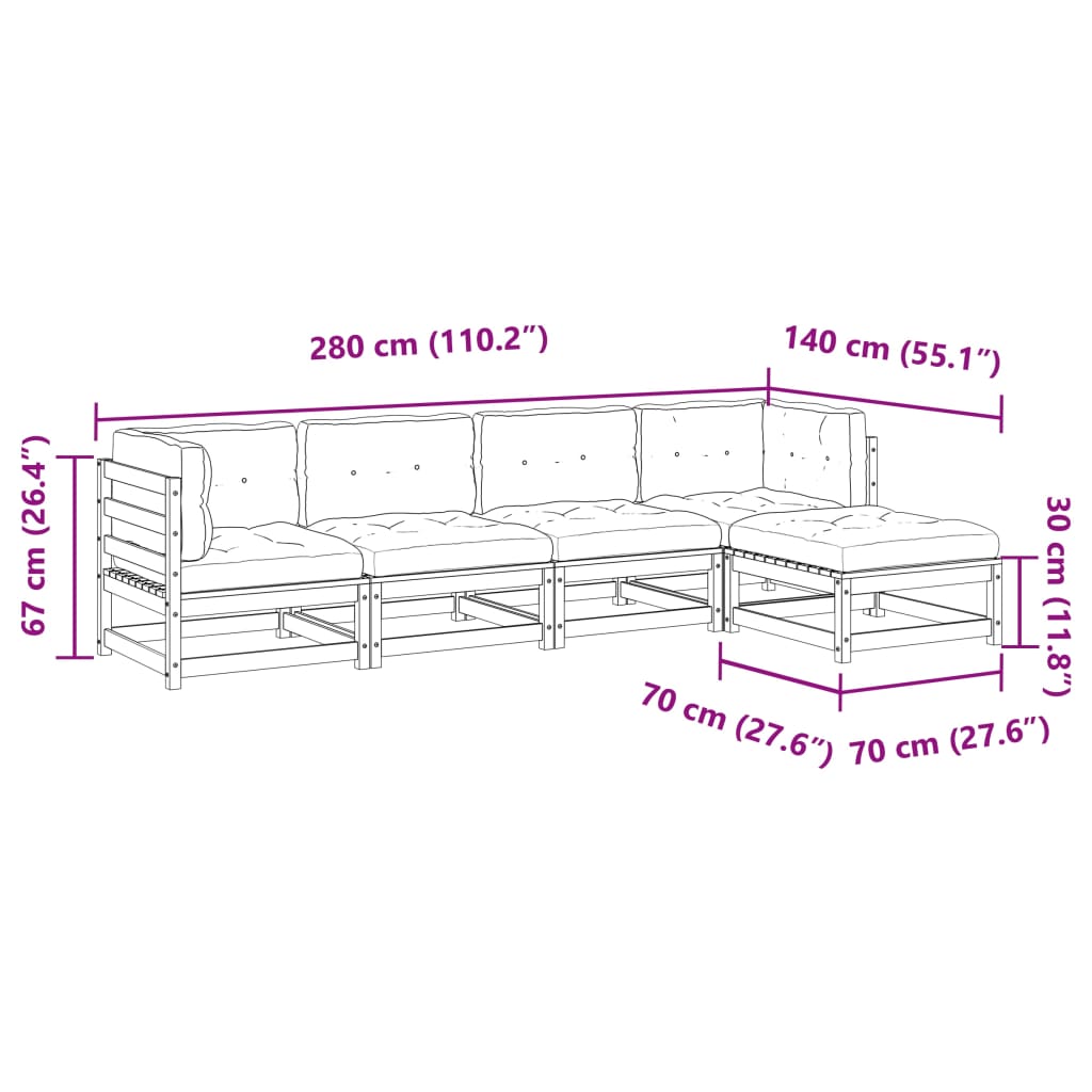 Градински комплект мека мебел 5 части с възглавници бор масив