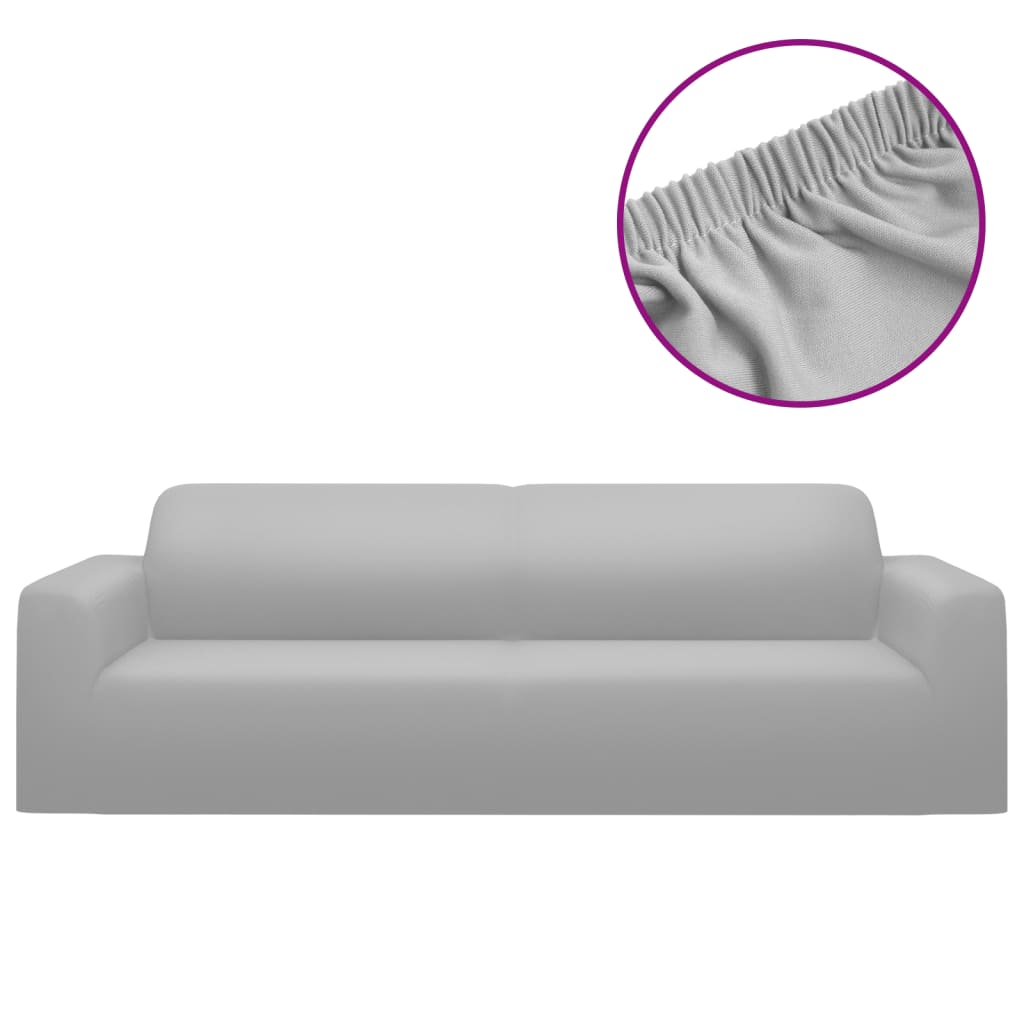 Разтеглив калъф за 3-местен диван, сив, полиестерно жарсе