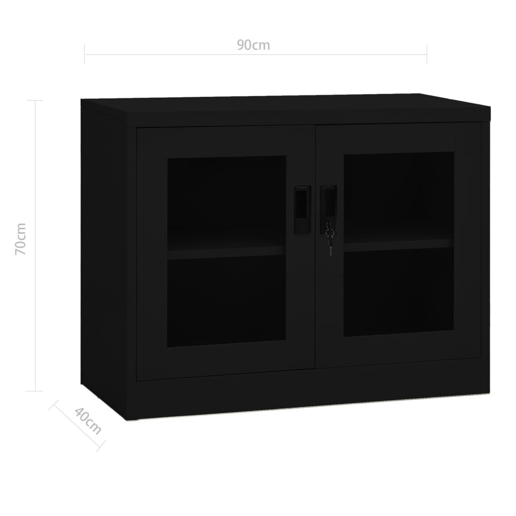 Офис шкаф, черен, 90x40x70 см, стомана