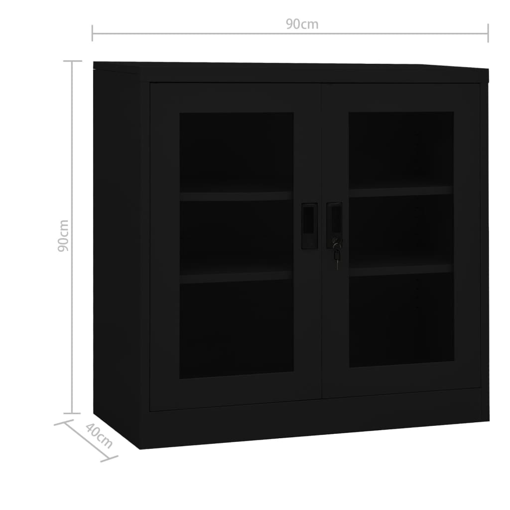 Офис шкаф, черен, 90x40x90 см, стомана