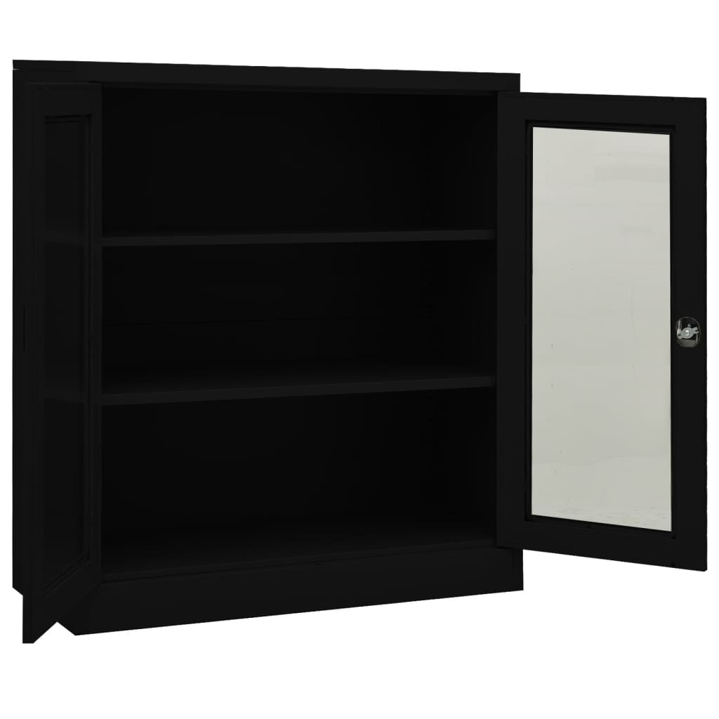 Офис шкаф, черен, 90x40x105 см, стомана