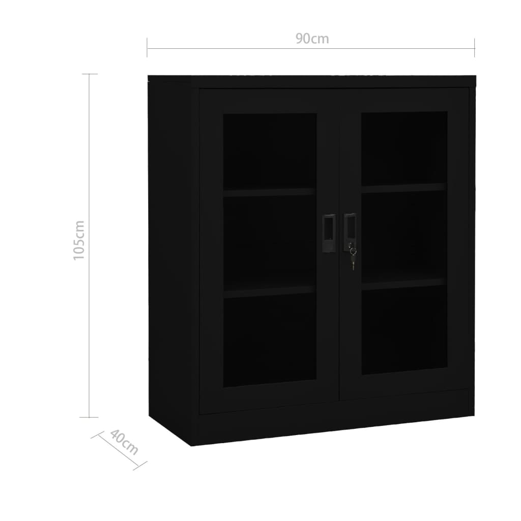 Офис шкаф, черен, 90x40x105 см, стомана
