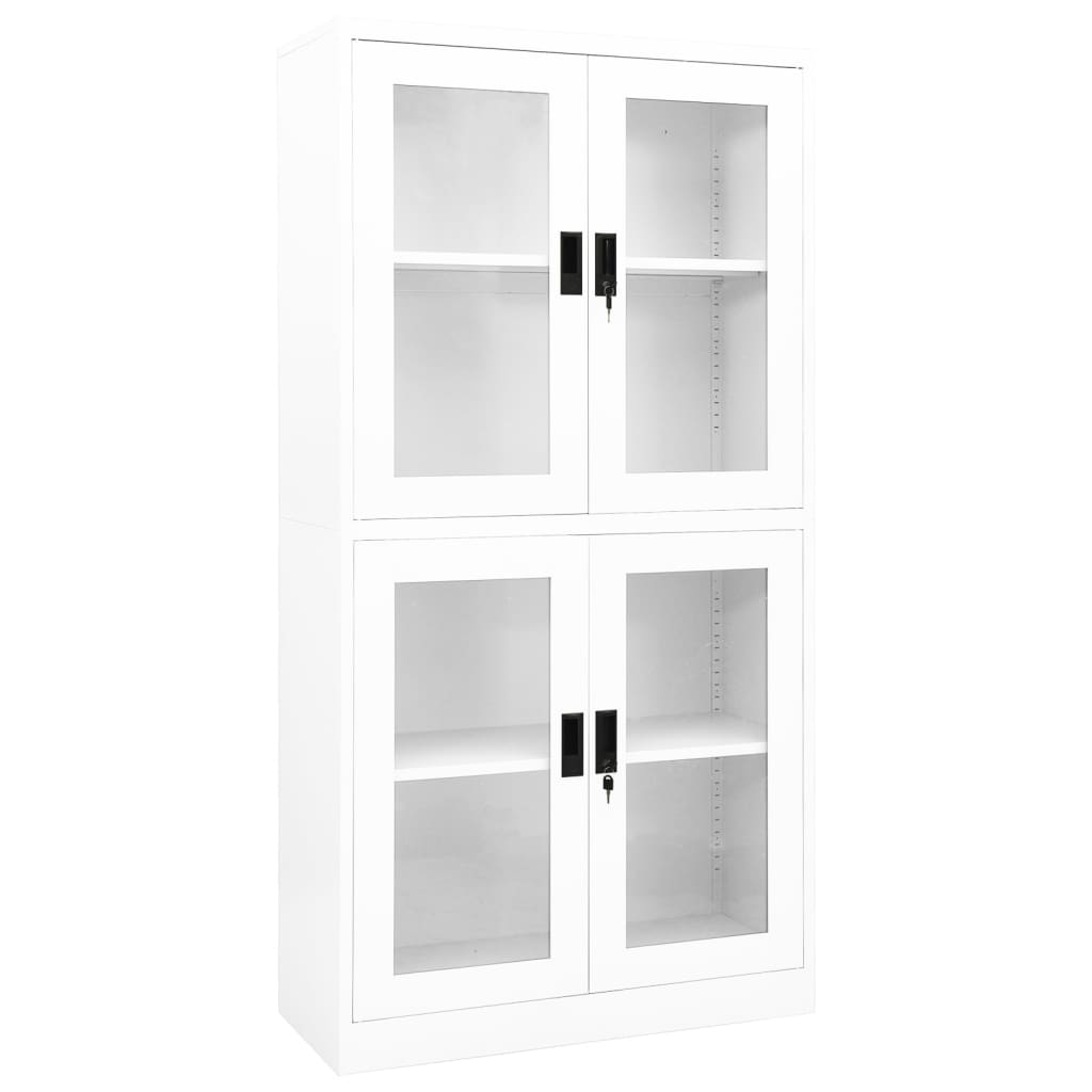 Офис шкаф, бял, 90x40x180 см, стомана и закалено стъкло