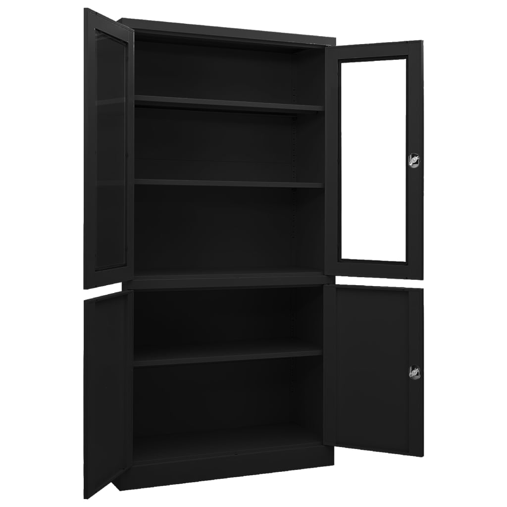 Офис шкаф, черен, 90x40x180 см, стомана