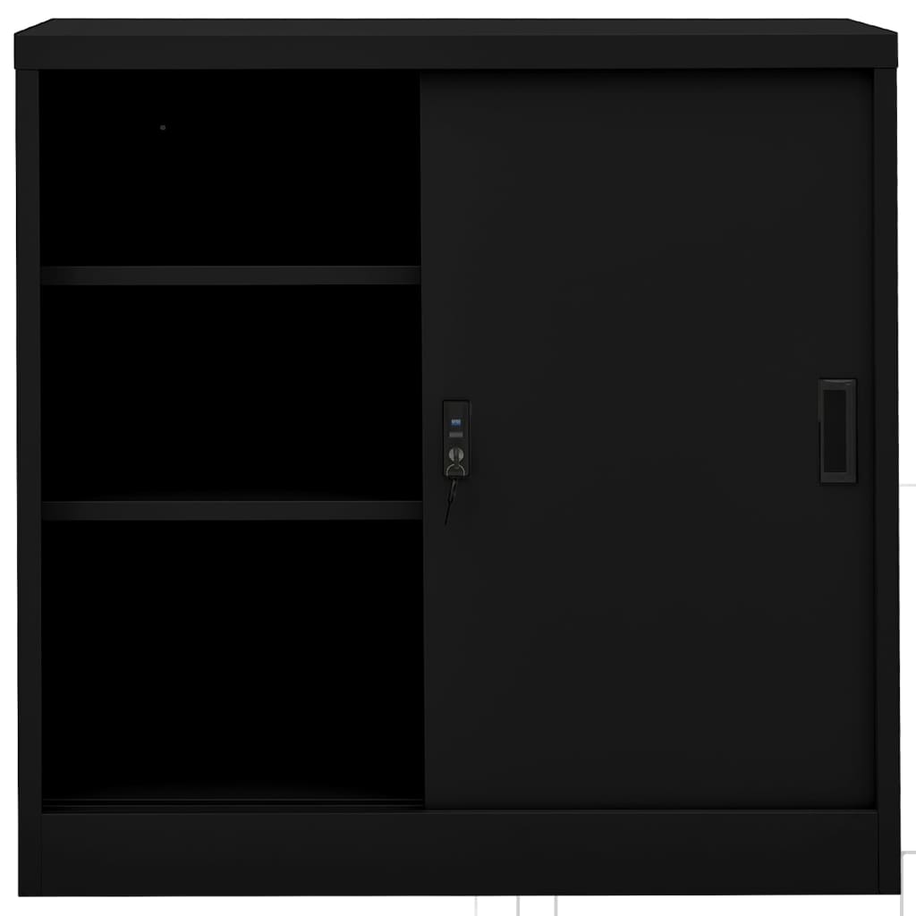 Офис шкаф с плъзгаща се врата, черен, 90x40x90 см, стомана