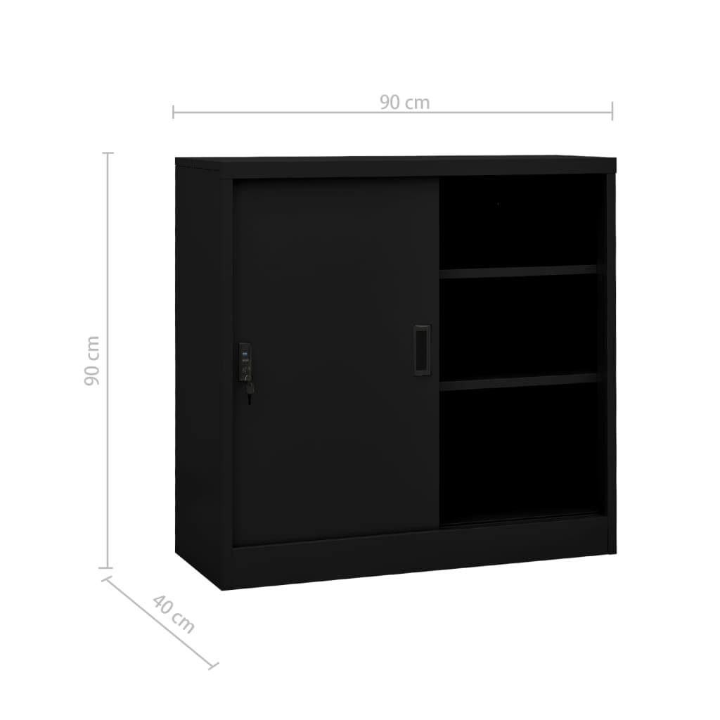 Офис шкаф с плъзгаща се врата, черен, 90x40x90 см, стомана