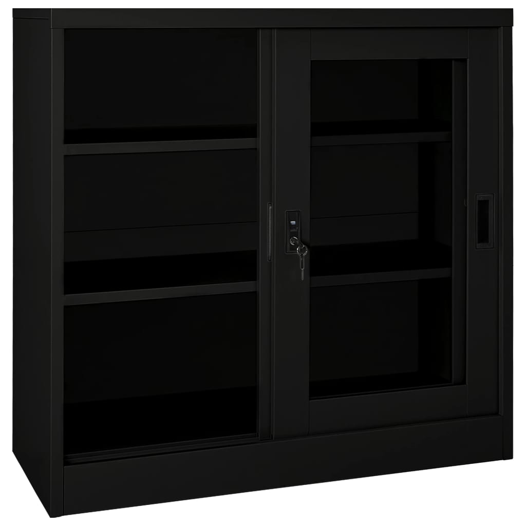 Шкаф с плъзгаща врата, черен, 90x40x90 см, стомана
