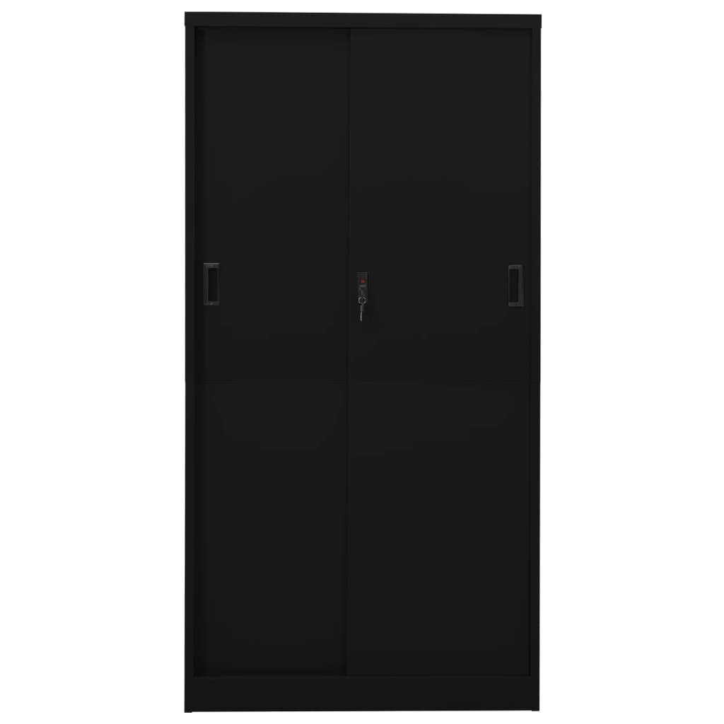 Офис шкаф с плъзгаща се врата, черен, 90x40x180 см, стомана