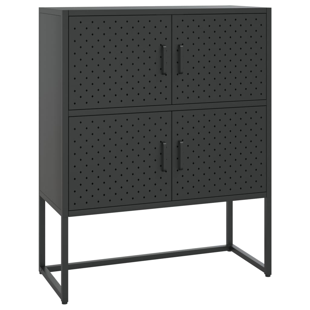 Висок шкаф, черен, 80x35x100 см, стомана