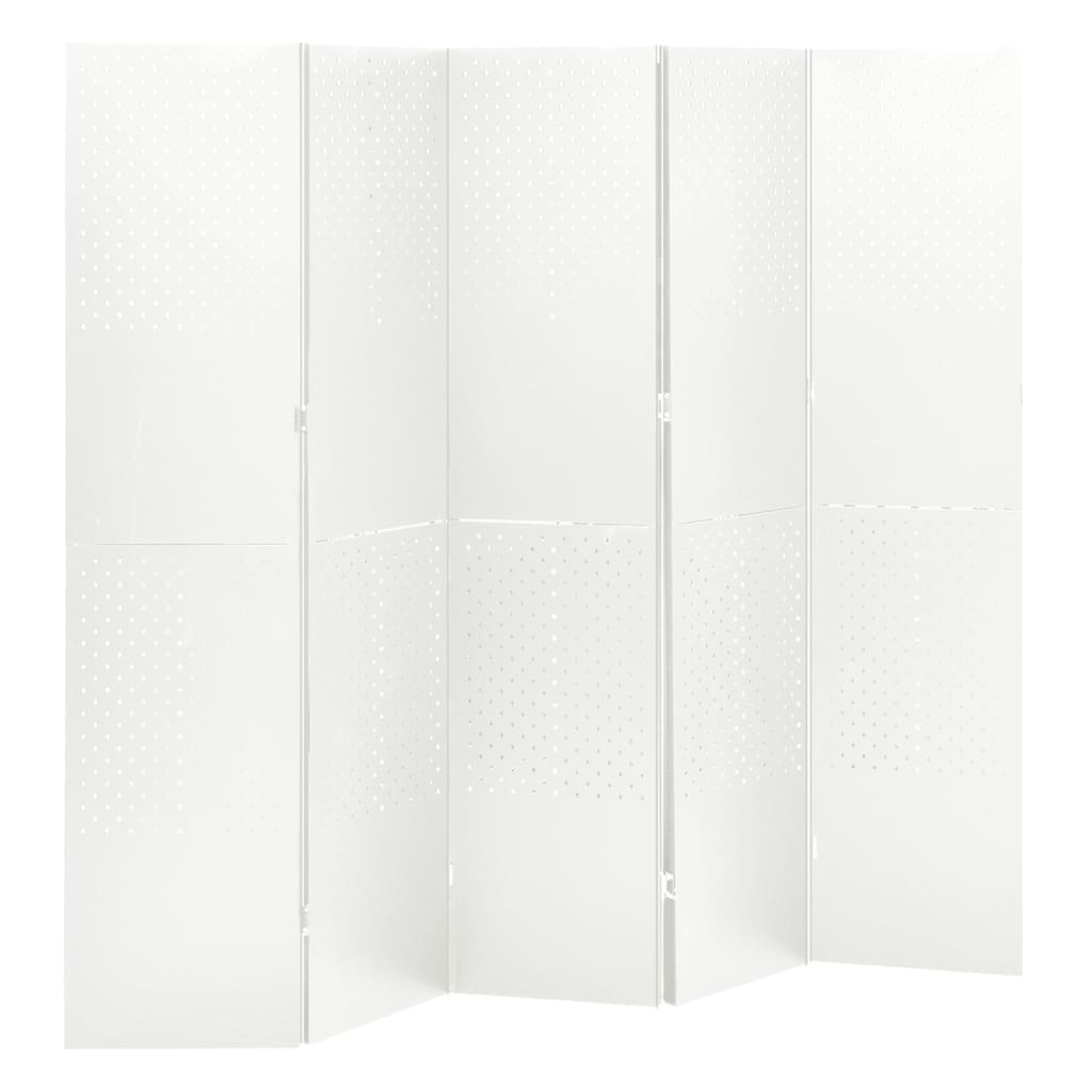 Параван за стая, 5 панела, бял, 200x180 см, стомана