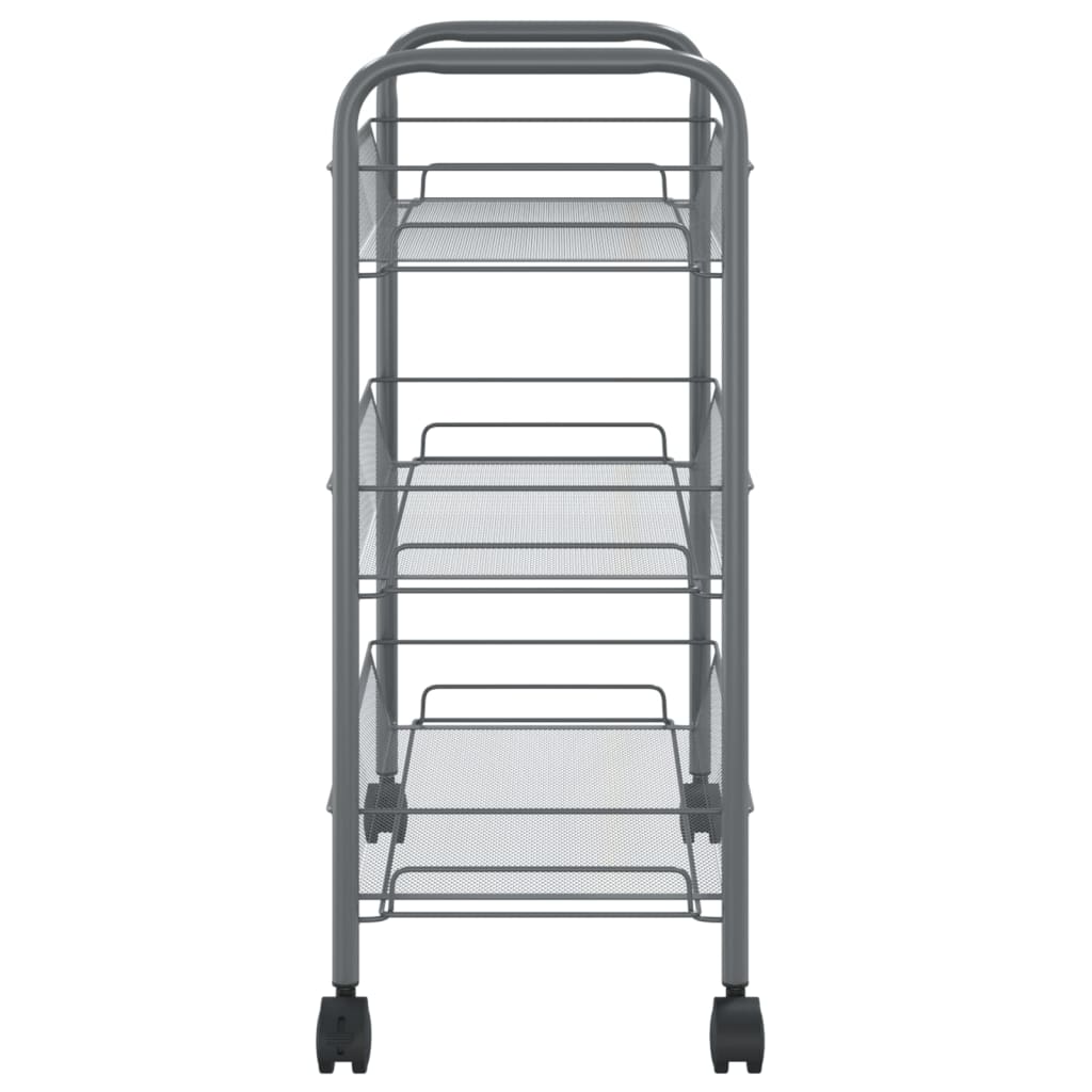 Кухненска количка на 3 нива, сива, 46x26x64 см, желязо