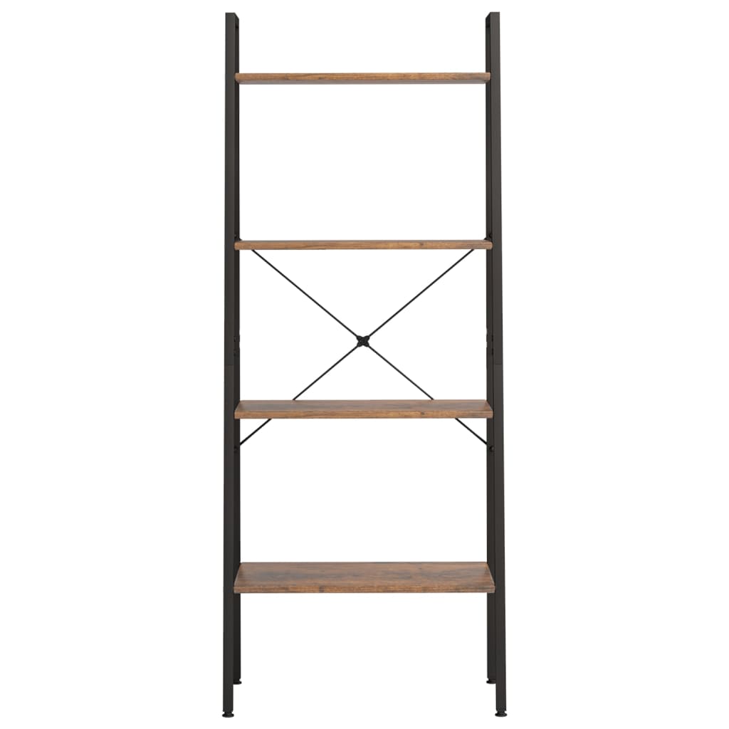 Стояща етажерка стълба 4 рафта тъмнокафяво и черно 56x35x140 см