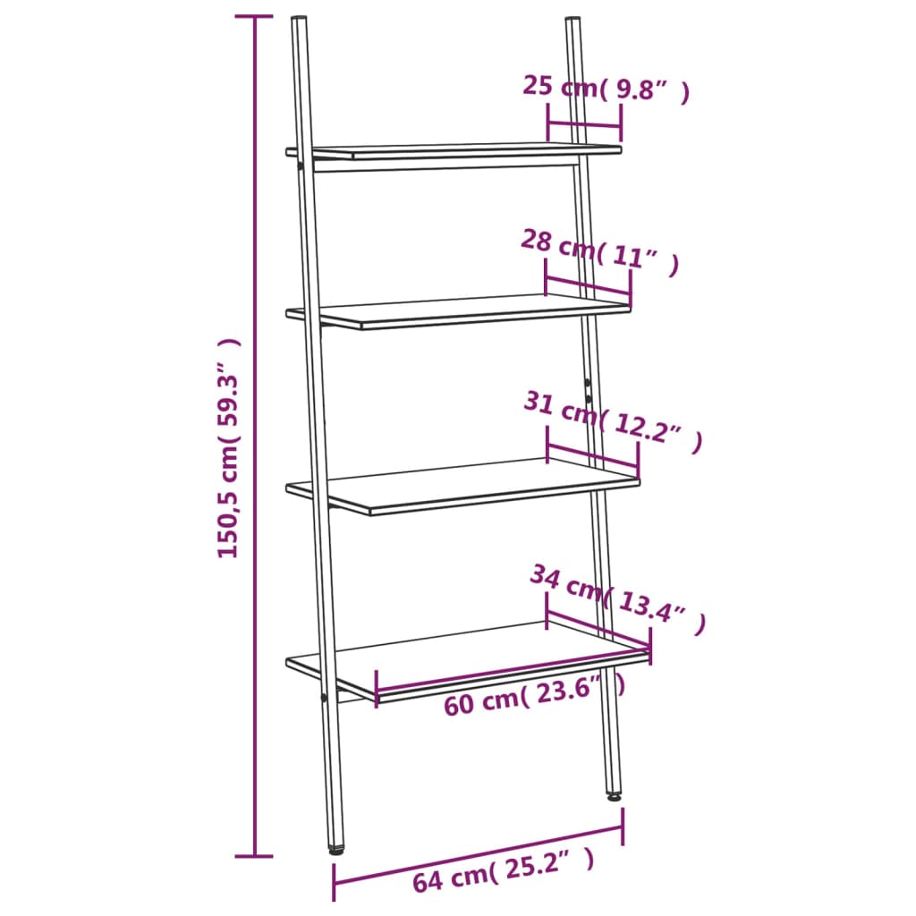 Етажерка стълба с 4 рафта черна 64x34x150,5 см