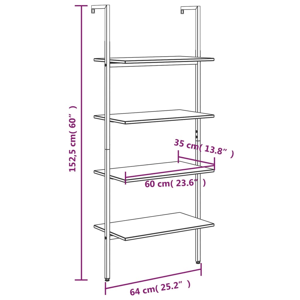 Етажерка стълба с 4 рафта черна 64x35x152,5 см