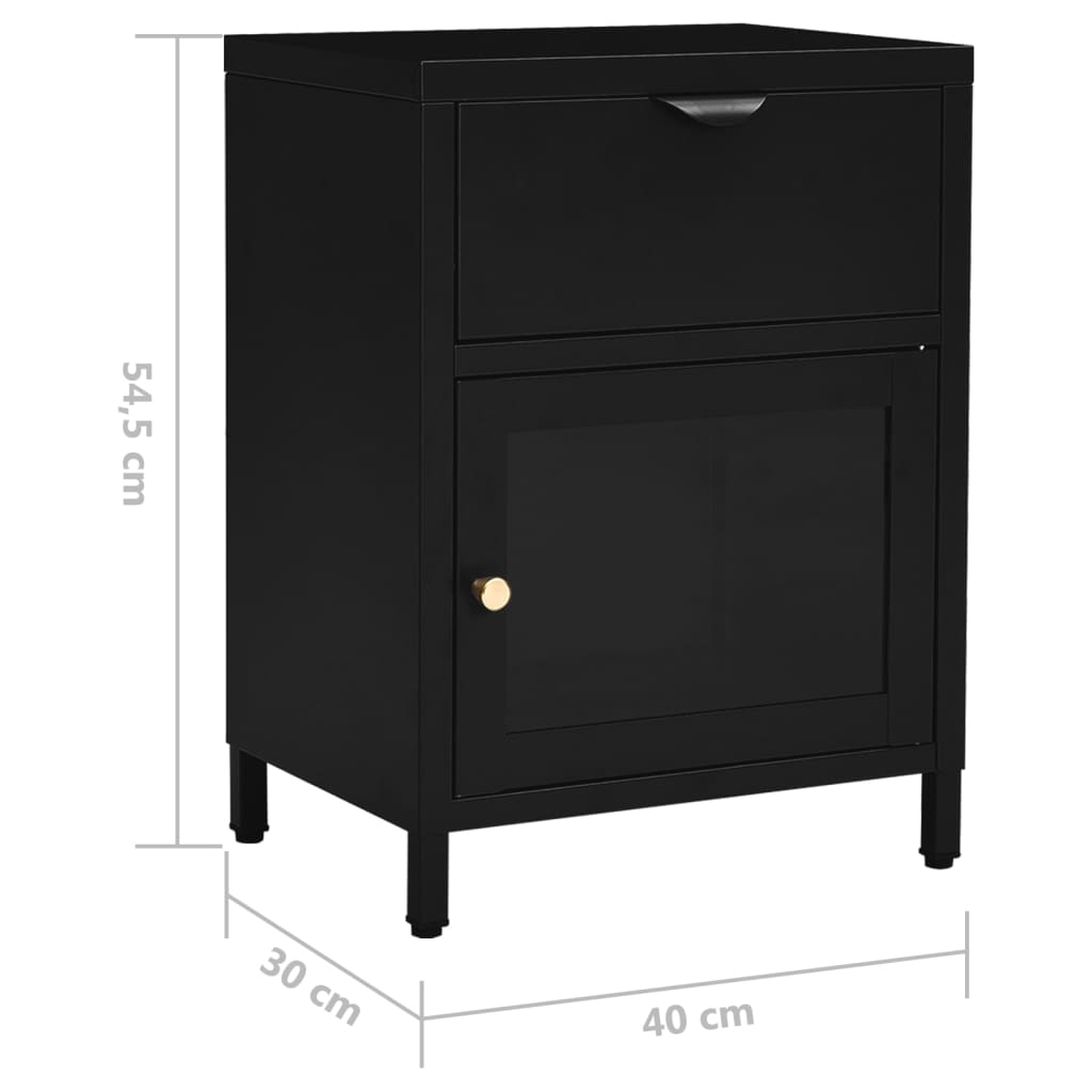 Нощно шкафче, черно, 40x30x54,5 см, стомана и стъкло