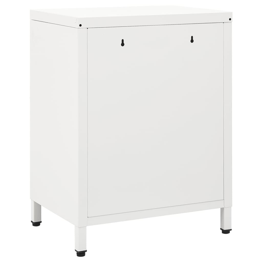 Нощно шкафче, бяло, 40x30x54,5 см, стомана и стъкло