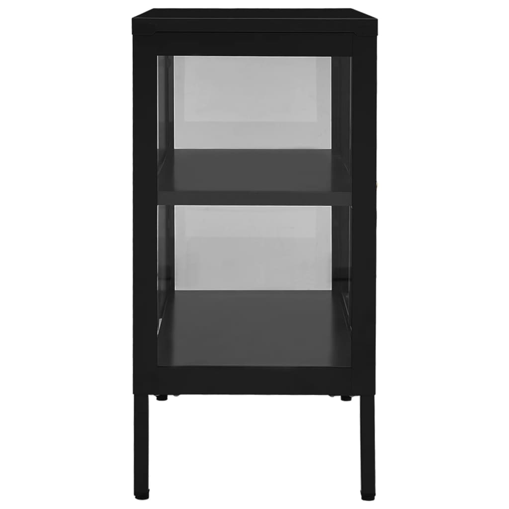 Бюфет, черен, 70x35x70 см, стомана и стъкло