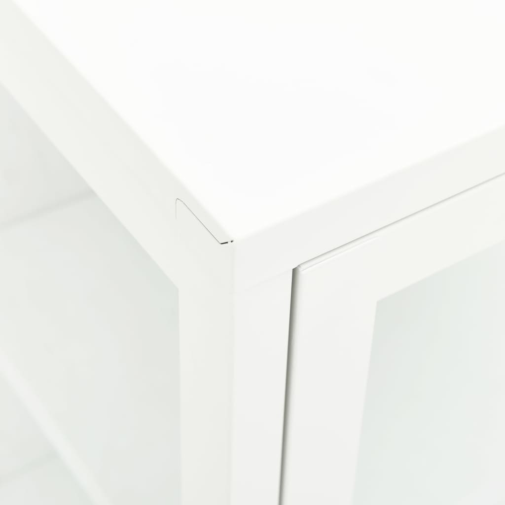Бюфет, бял, 105x35x70 см, стомана и стъкло