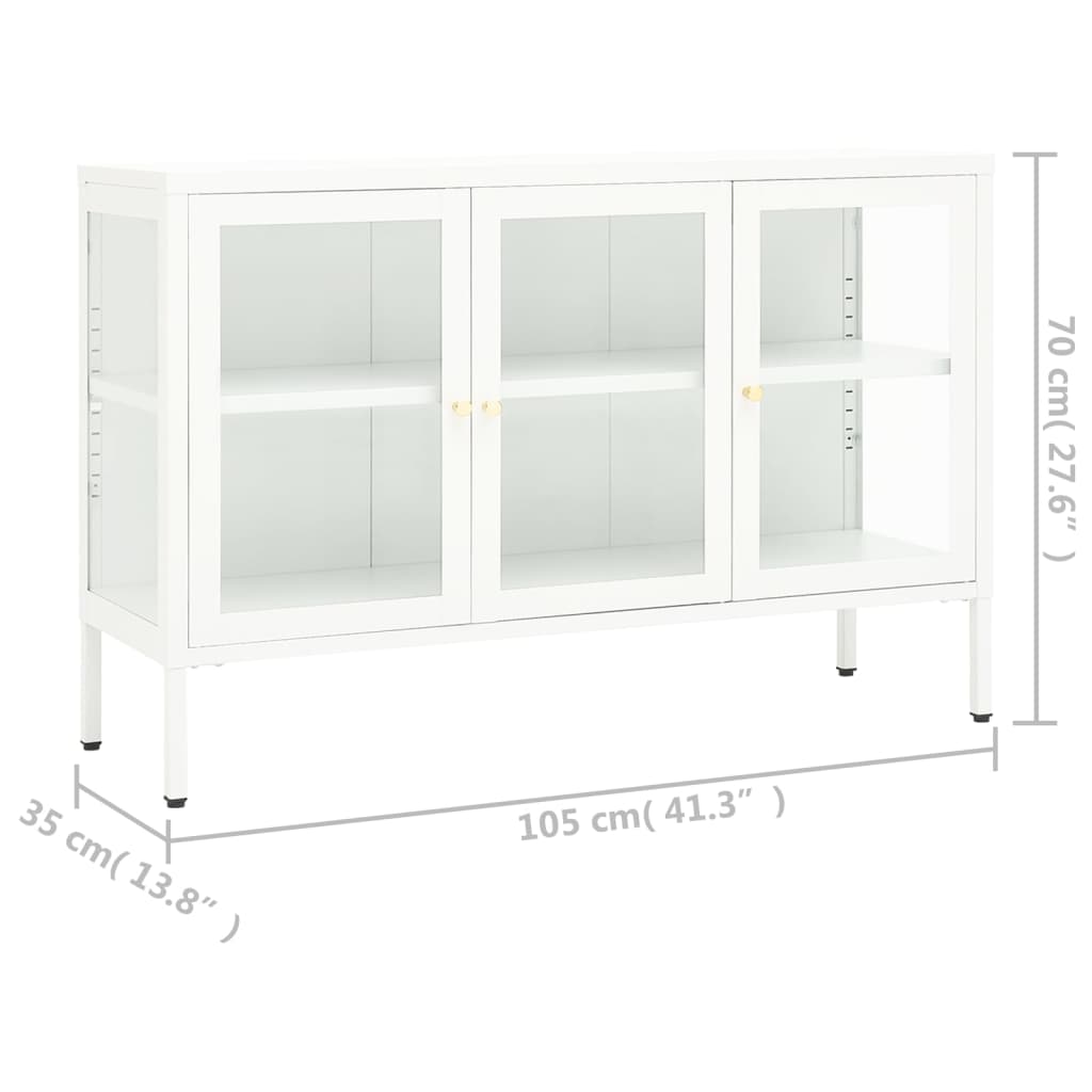 Бюфет, бял, 105x35x70 см, стомана и стъкло