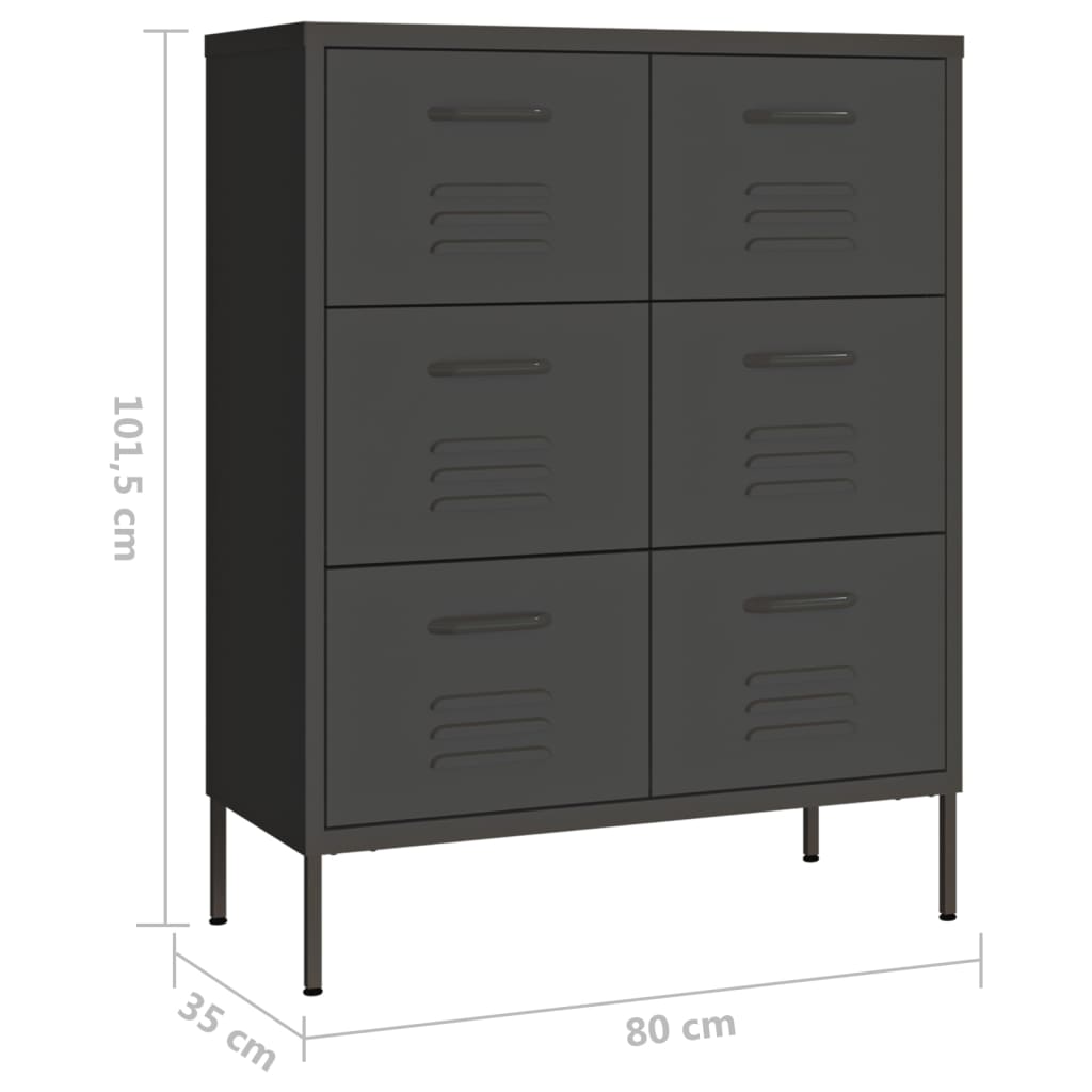 Шкаф с чекмеджета, антрацит, 80х35х101,5 см, стомана