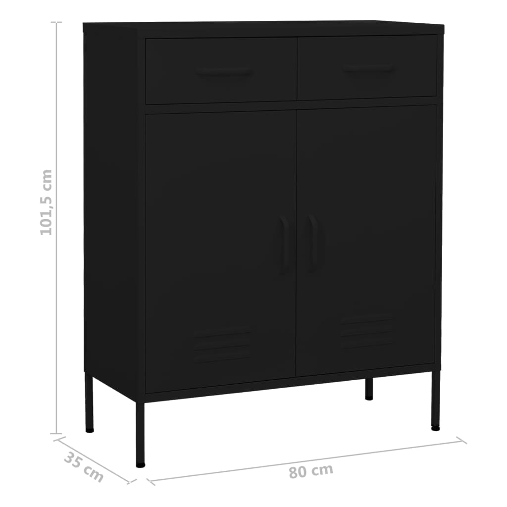 Шкаф за съхранение, черен, 80х35х101,5 см, стомана