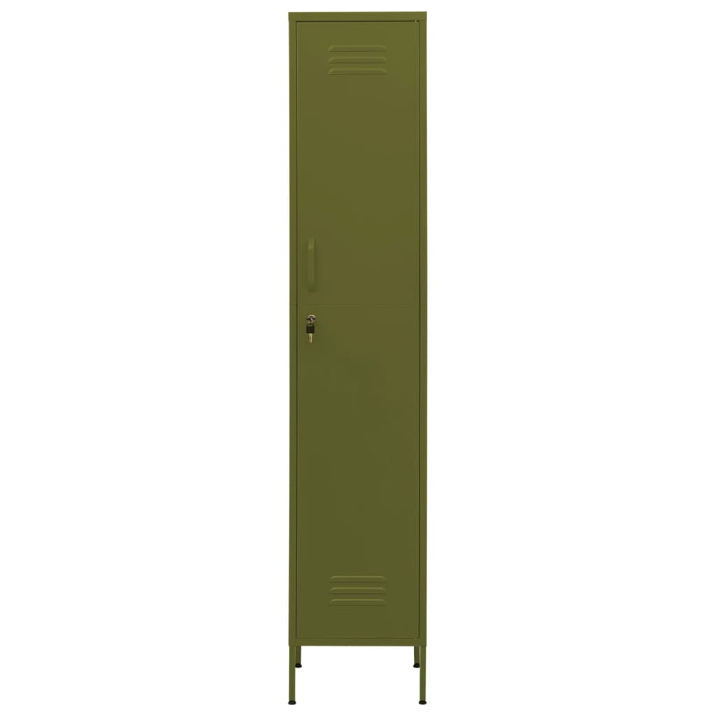 Шкаф със заключване, маслиненозелен, 35x46x180 см, стомана