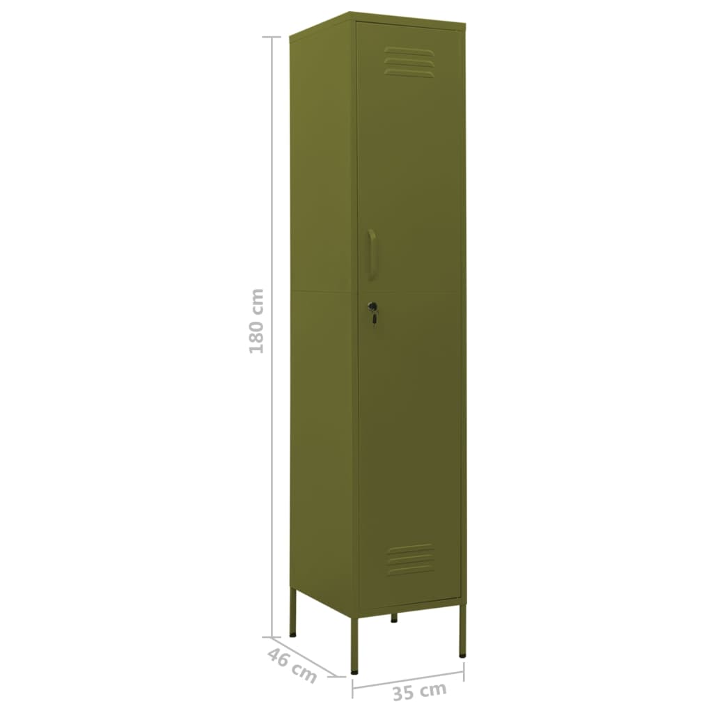 Шкаф със заключване, маслиненозелен, 35x46x180 см, стомана