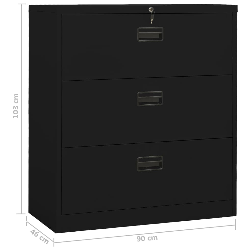 Шкаф за папки, черен, 90x46x103 cм, стомана