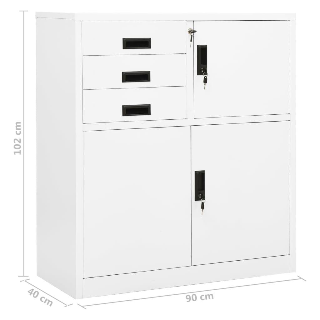 Офис шкаф, бял, 90x40x102 см, стомана