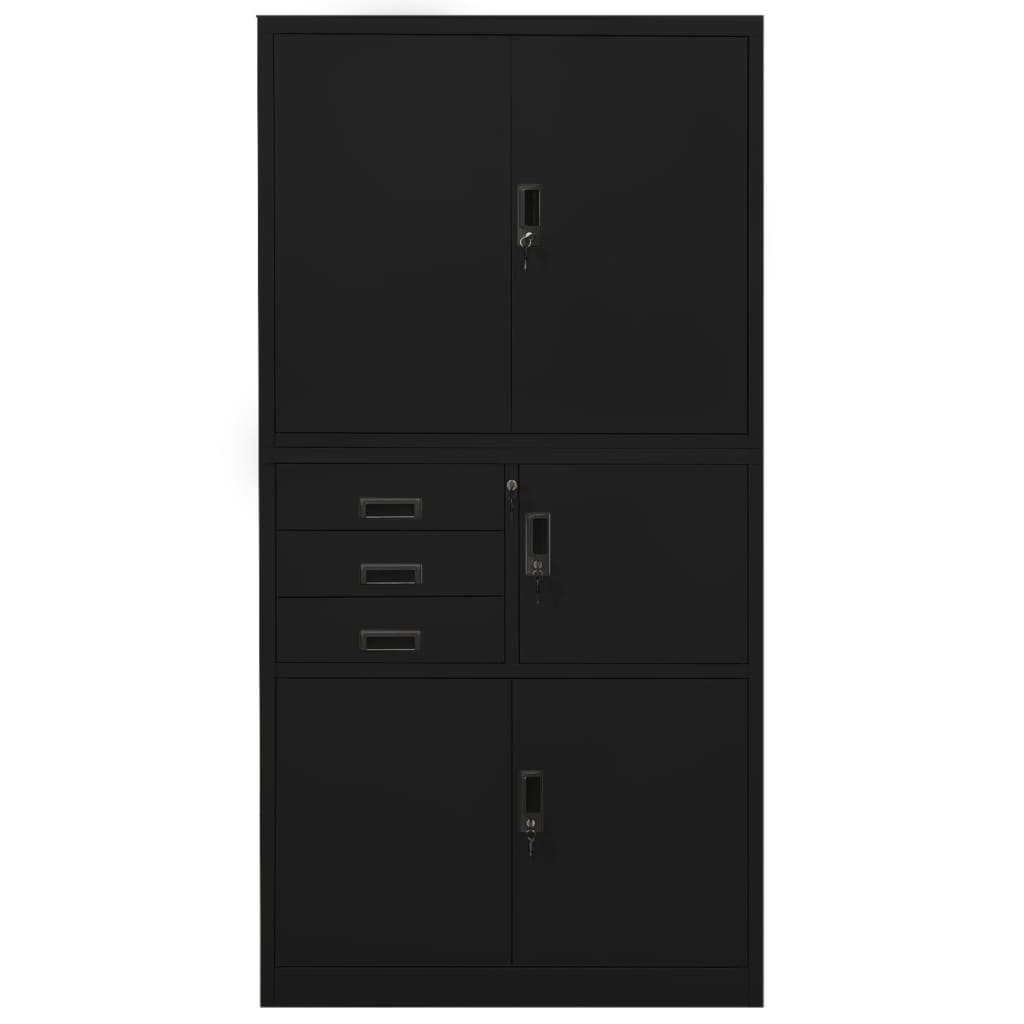 Офис шкаф, черен, 90x40x180 см, стомана