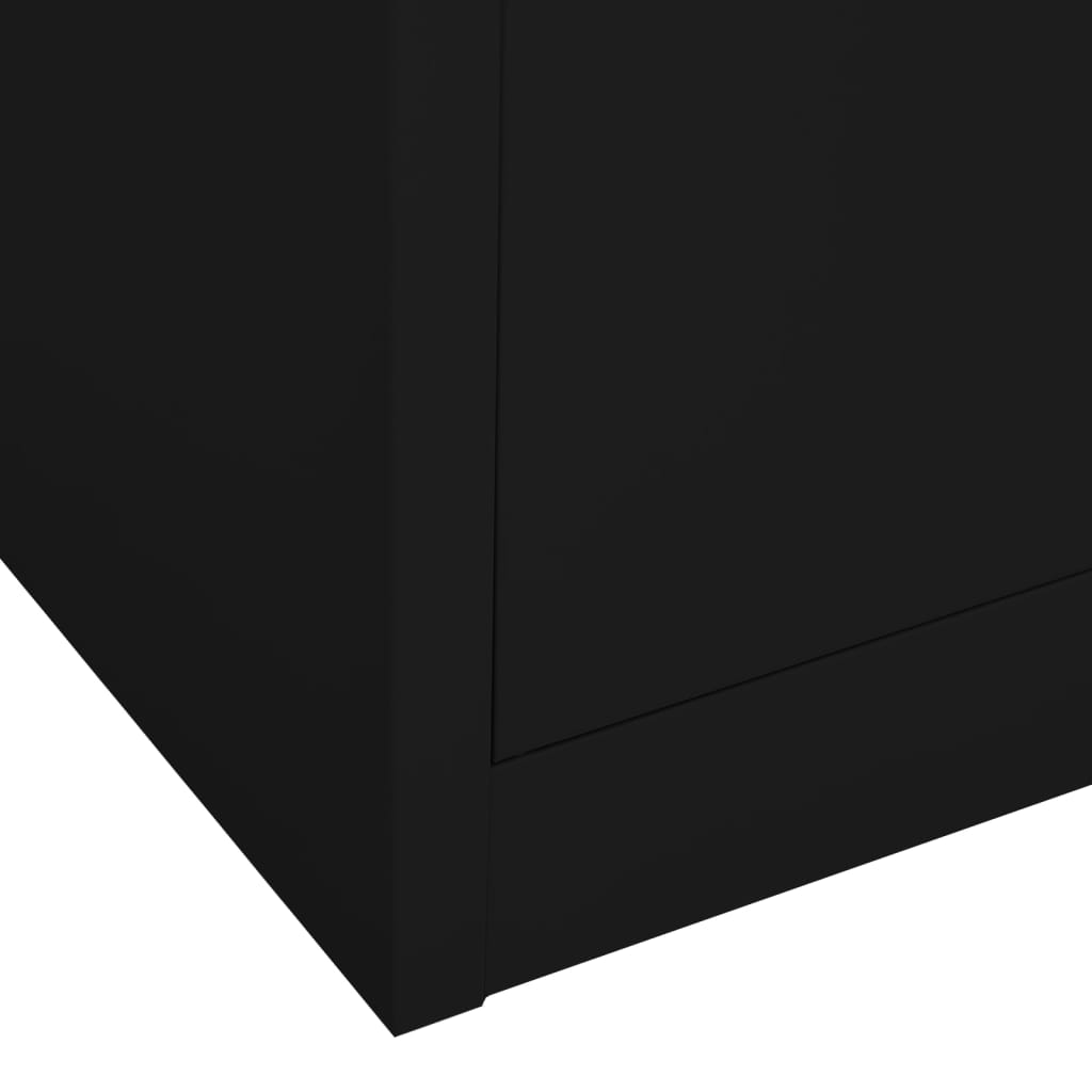 Офис шкаф, черен, 90x40x180 см, стомана и закалено стъкло
