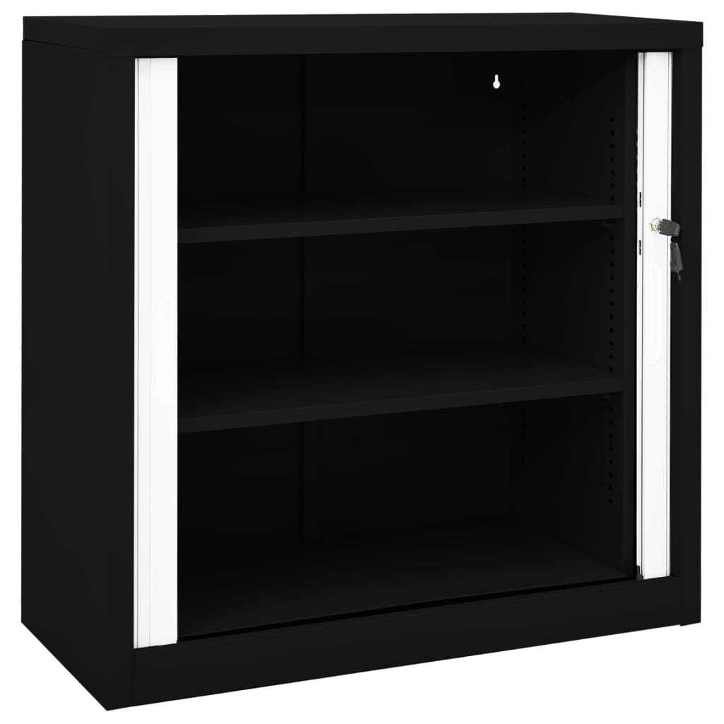 Шкаф с плъзгаща врата, черен, 90x40x90 см, стомана
