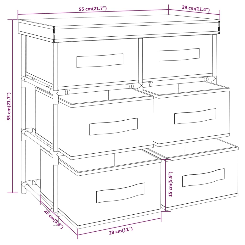 Шкаф за съхранение с 6 чекмеджета, 55x29x55 см, кремав, стомана