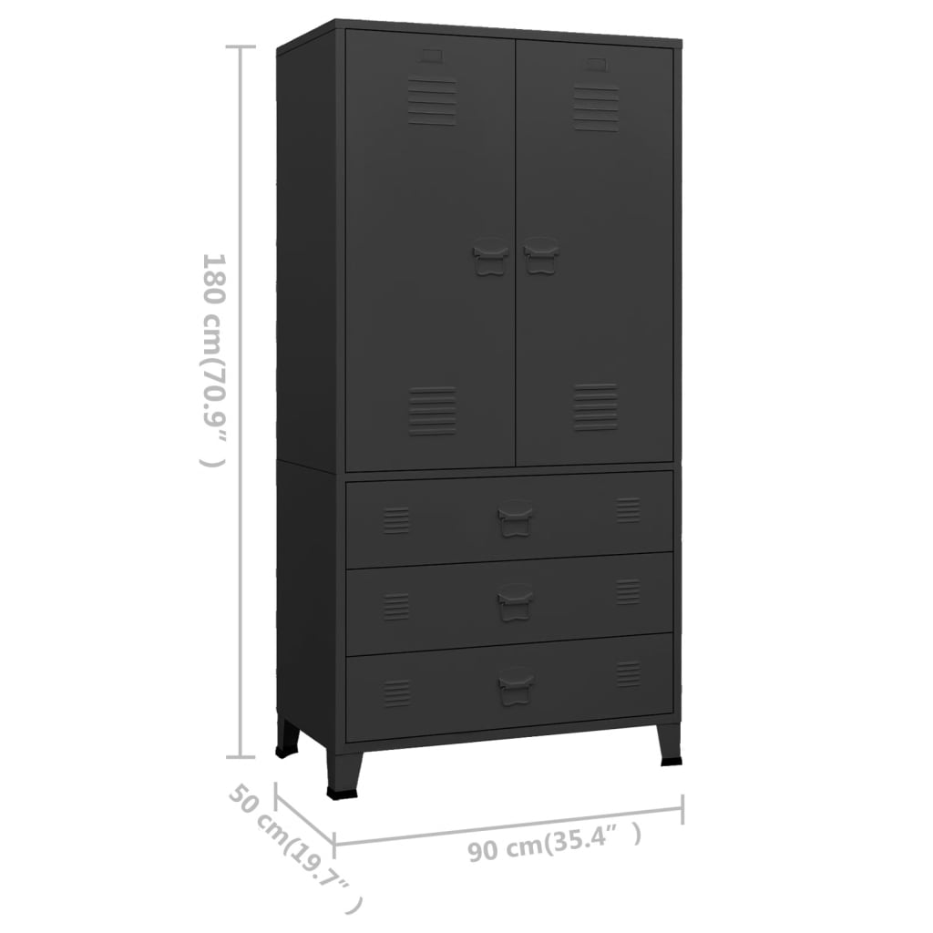 Индустриален гардероб, черен, 90x50x180 см, метал