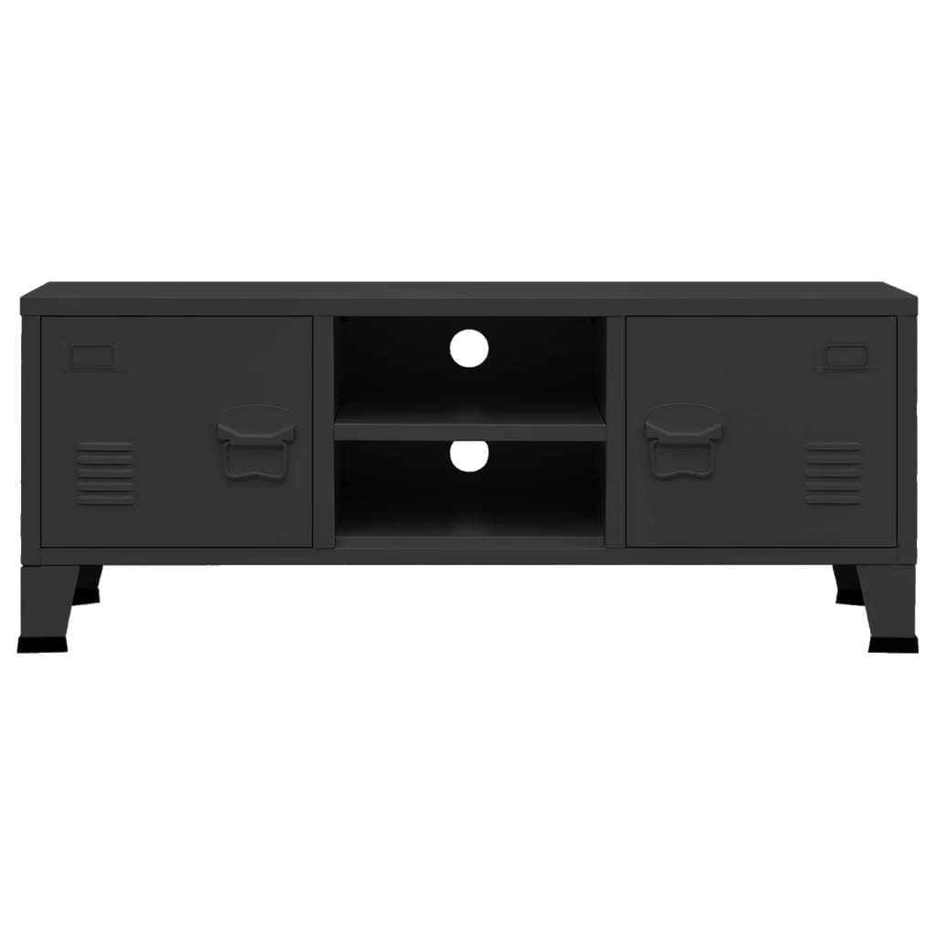 Индустриален ТВ шкаф, черен, 105x35x42 cм, метал